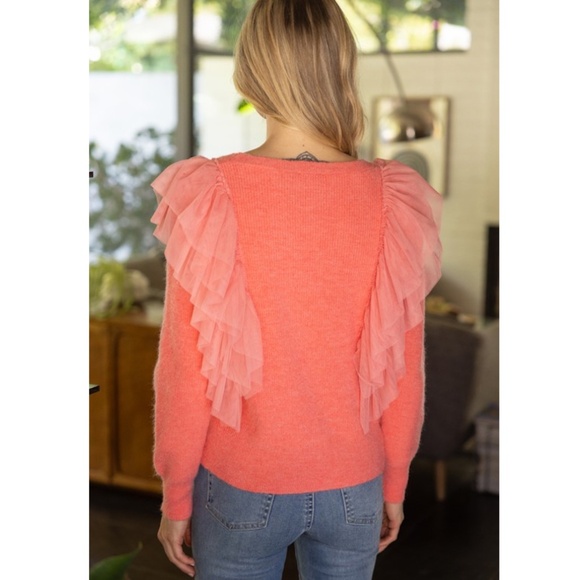 🌟 “The Charlotte" Coral Layered Tulle Sweater Top - Picture 3 of 4
